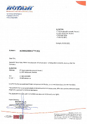 Сертификат авторизованного дистрибьютора ROTAIR S.p.A.